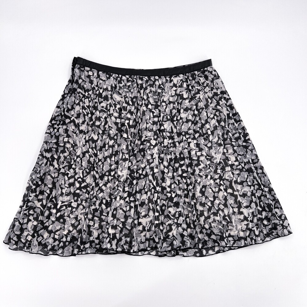 H&M Skirt Women 10 Black White A-Line Lined Ruffle Short Zip Business Work